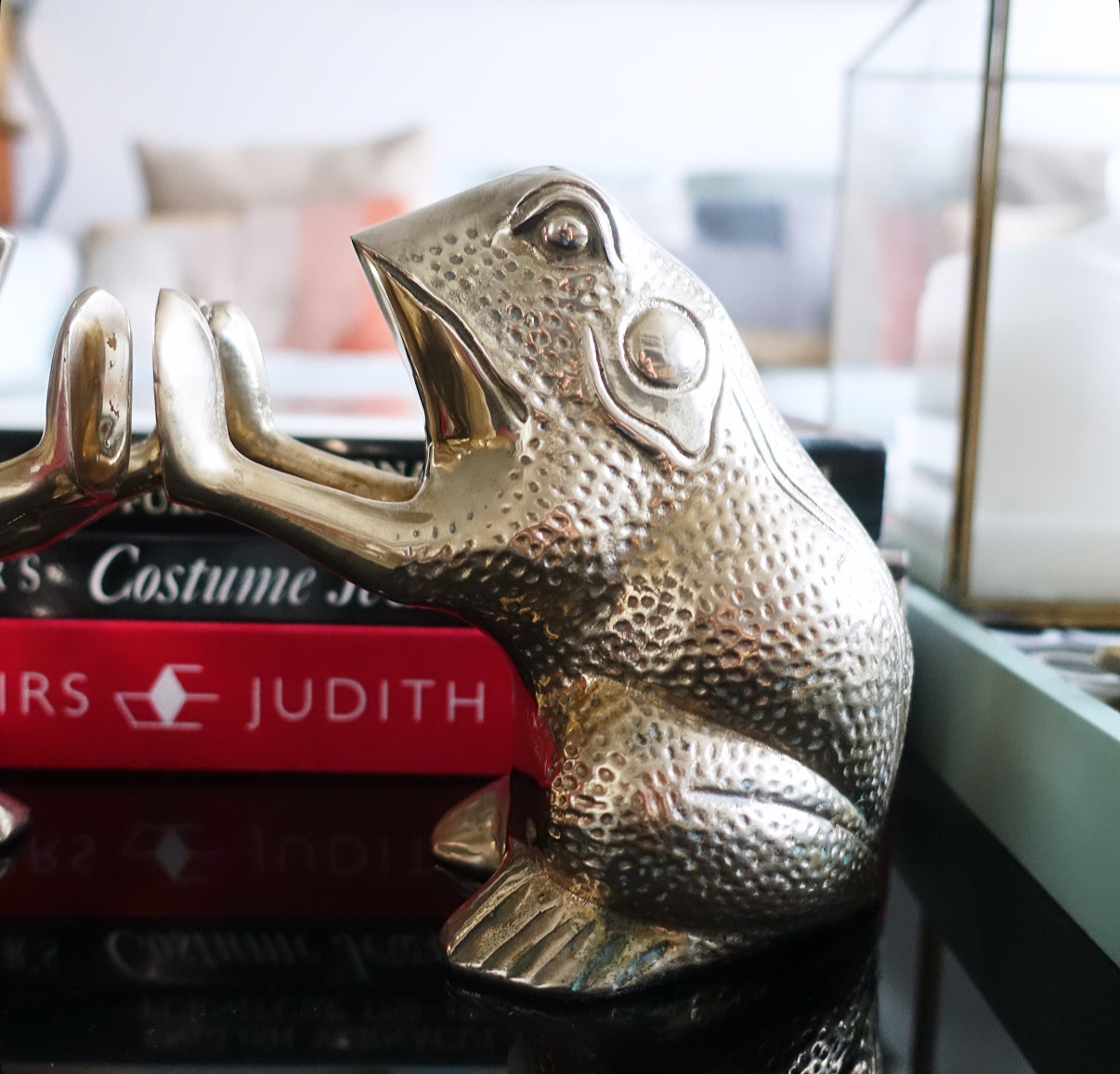 Pair of brass frog bookends