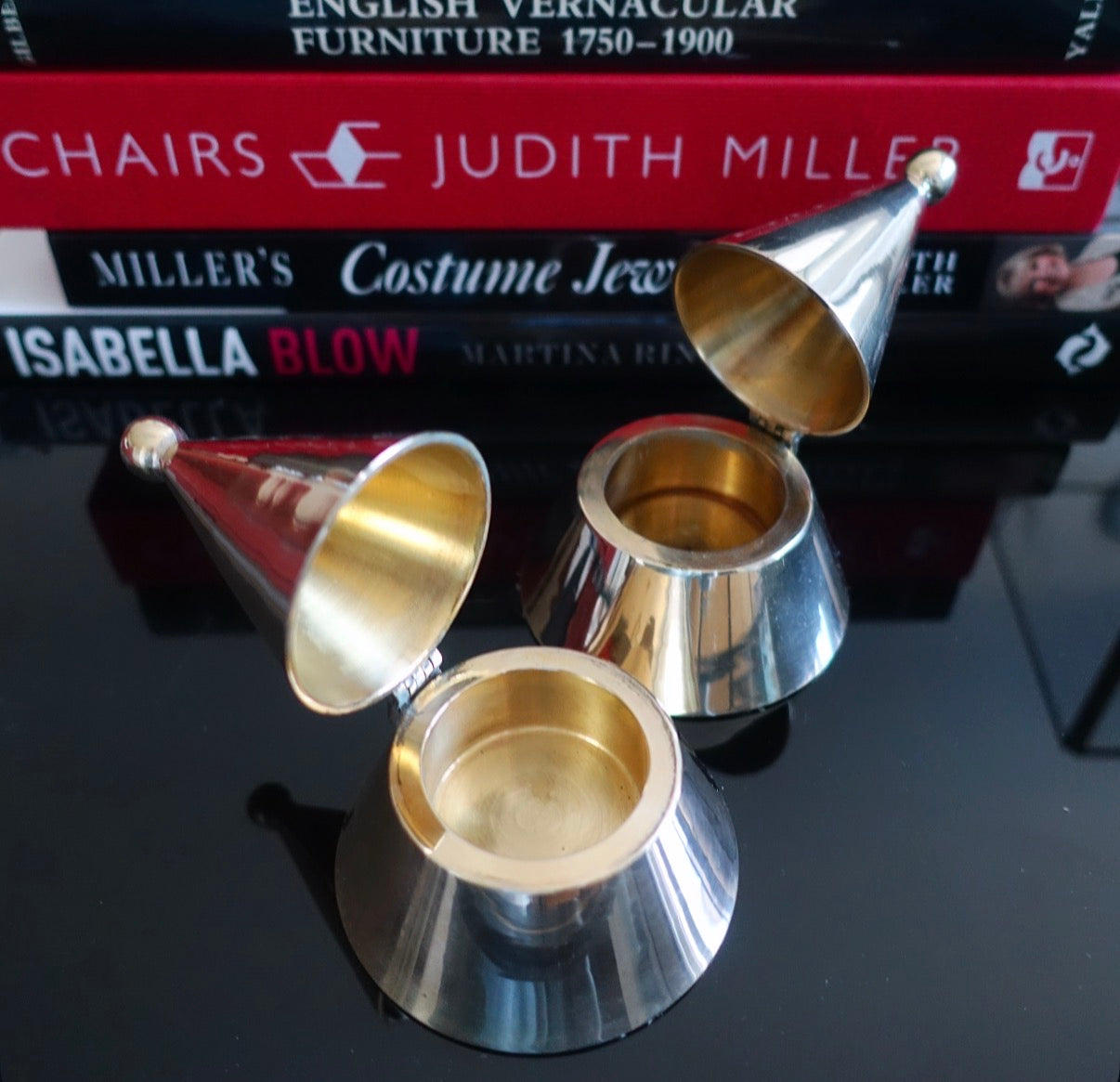 Post modern brass candle holders