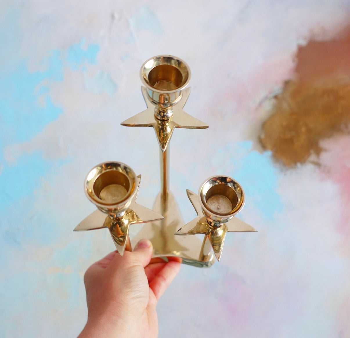 Brass star candle holder