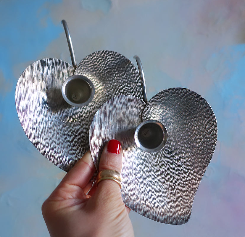 Pair of Danish heart shaped candle holders