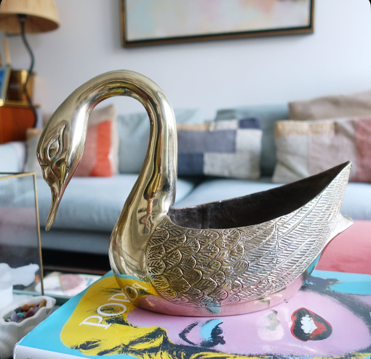 Brass swan planter