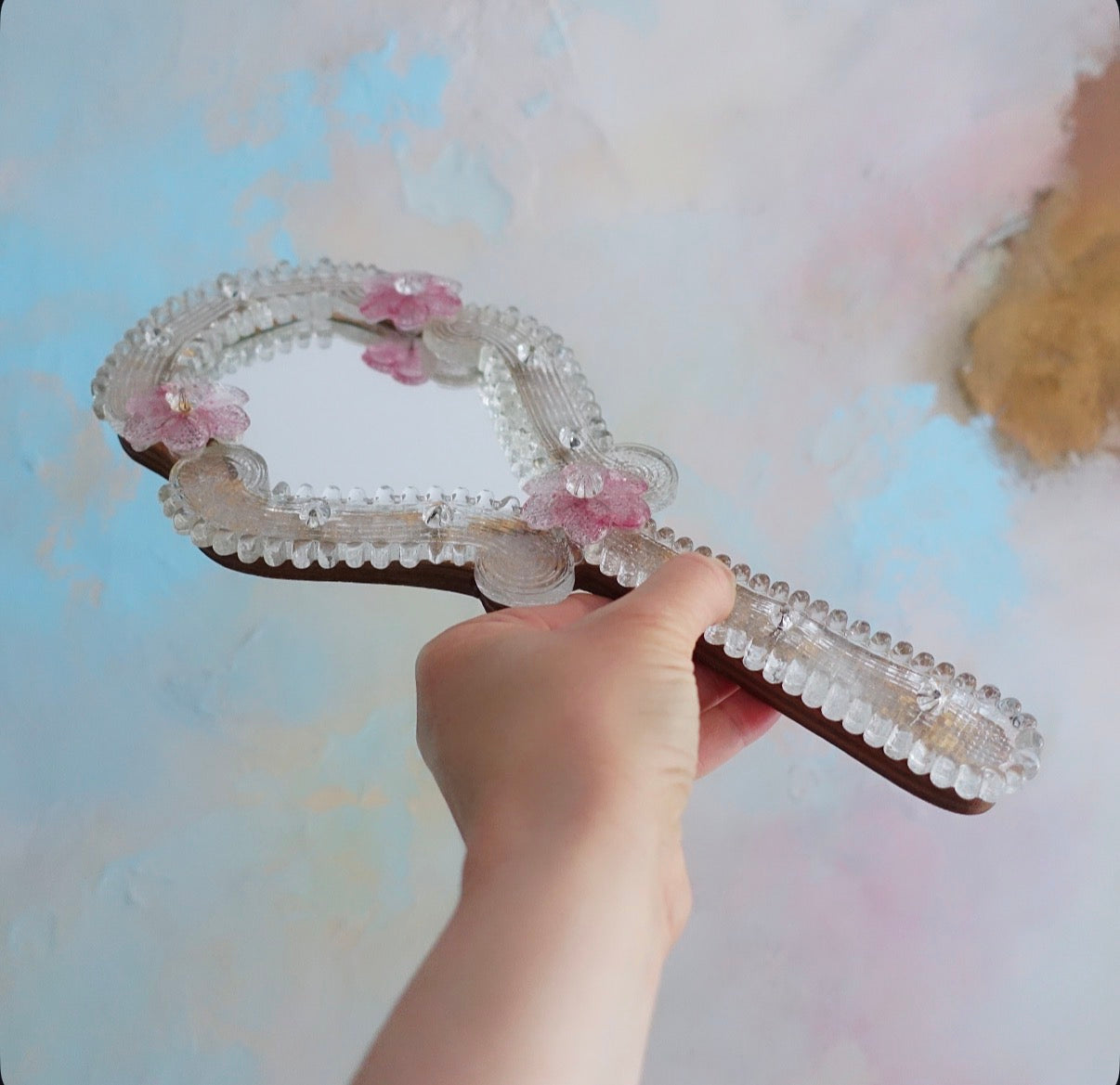 Murano glass flower vanity wall mirror