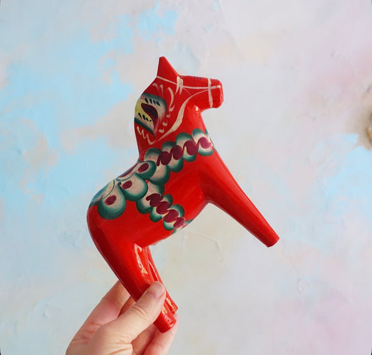 6 3/4 inch Swedish Dala horse (green & red)