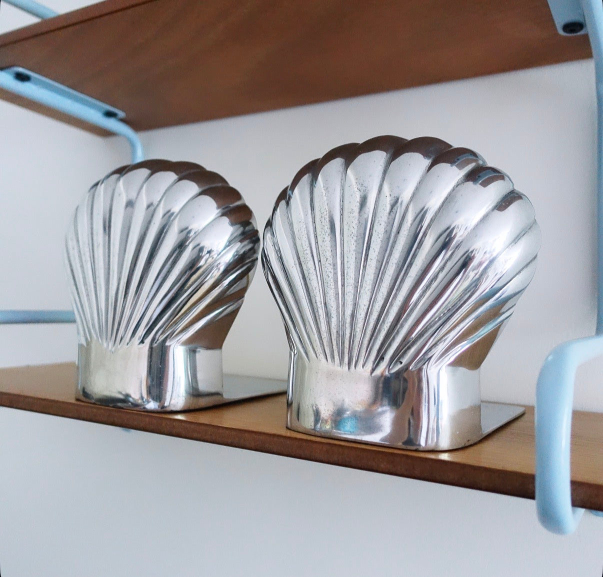 Pair of large aluminium scallop shell bookends
