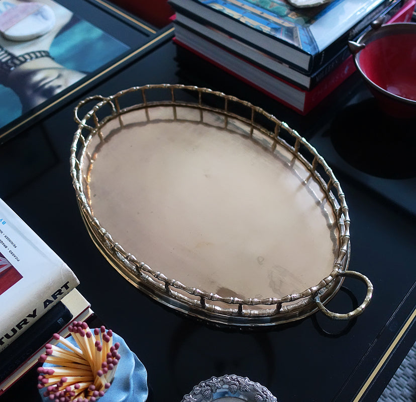 Hollywood Regency brass bamboo tray