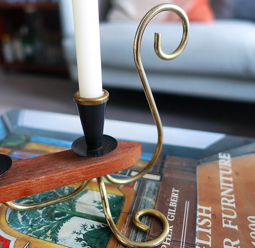 Swedish teak & metal candle holder