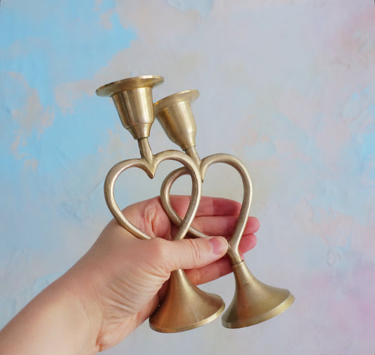Brass heart candle holders