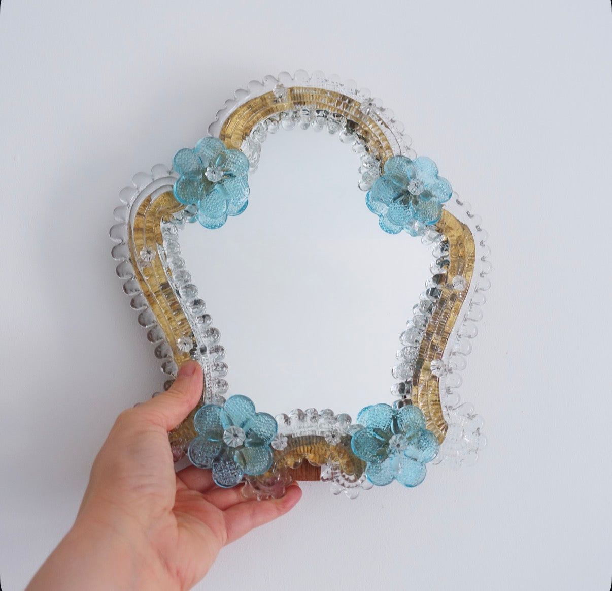Blue Murano glass flower vanity mirror