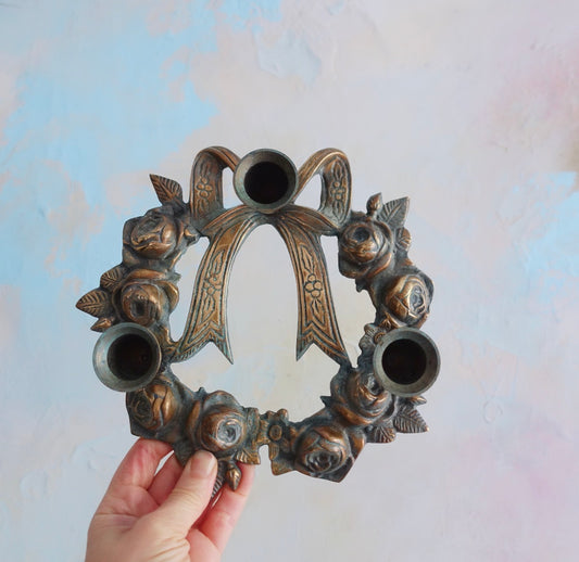 Brass bow Christmas centrepiece candle holder