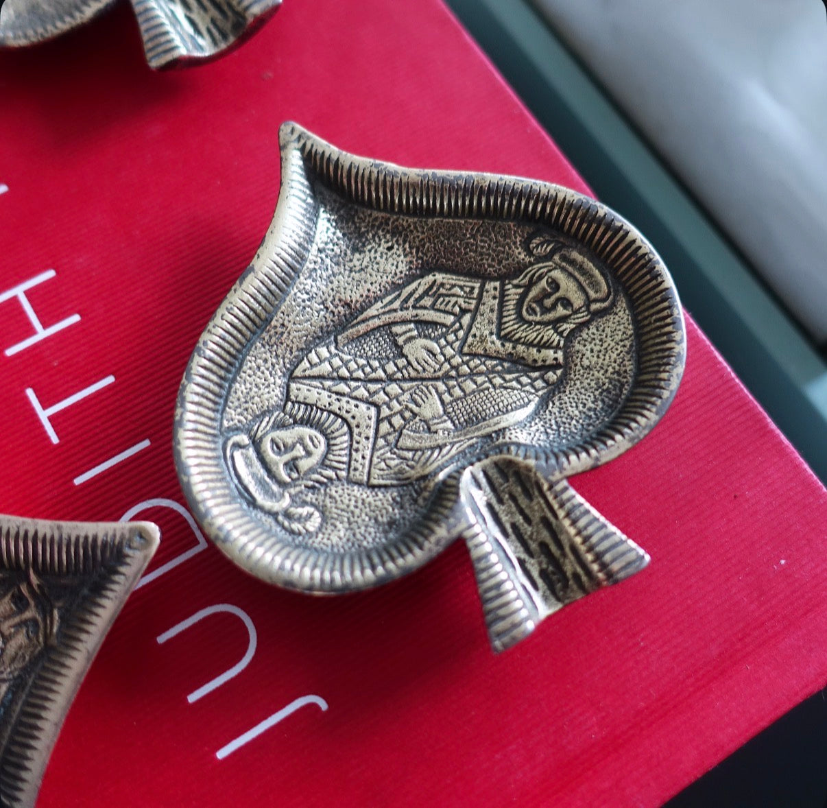 Art Deco brass poker ashtray set