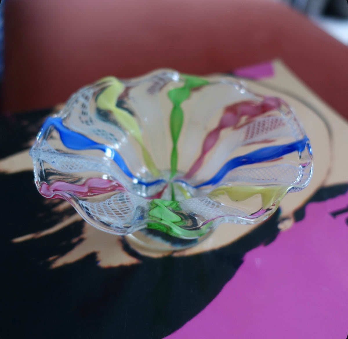 Rainbow Zanfirico Murano glass dish