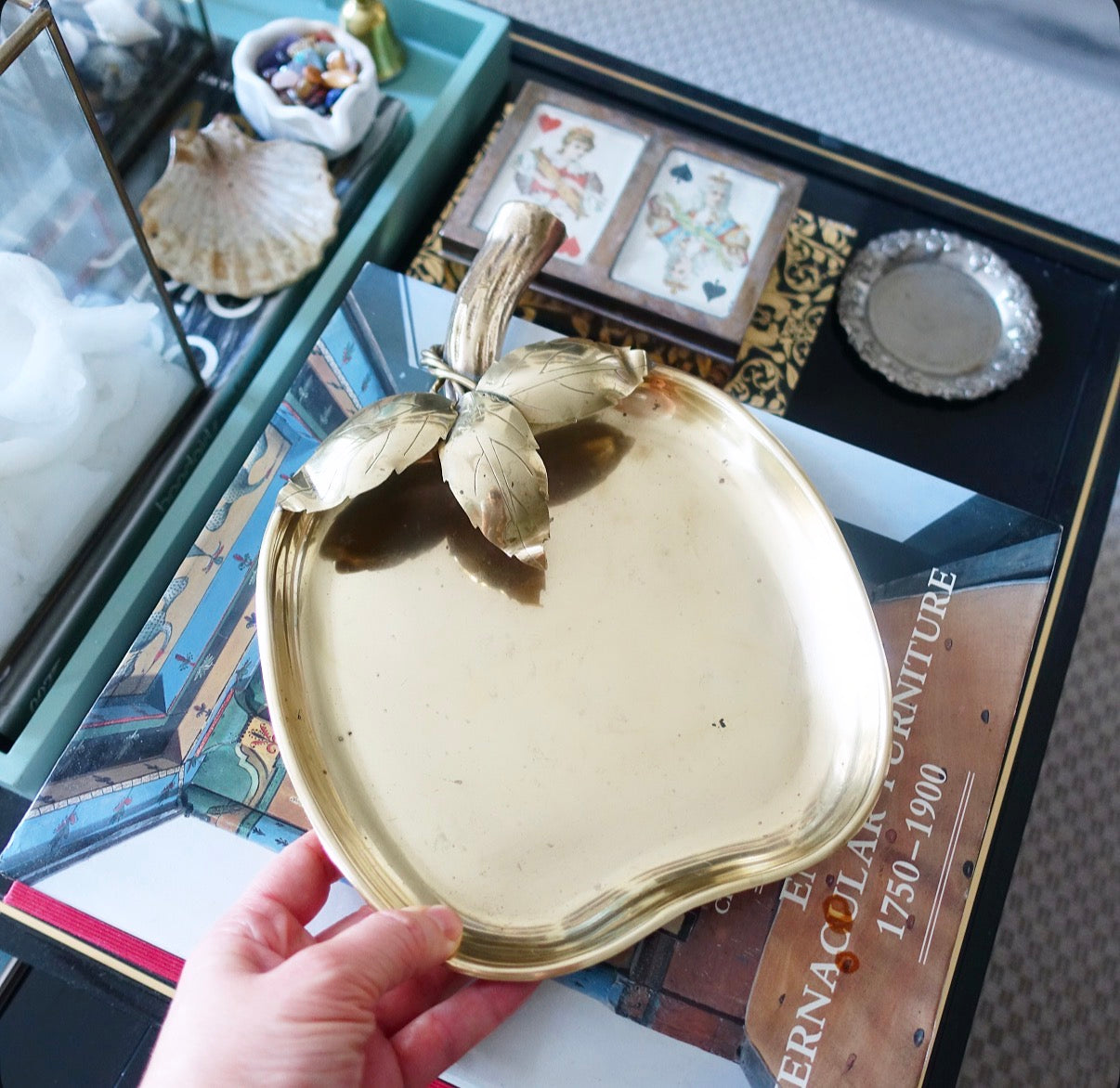Large brass apple trinket dish