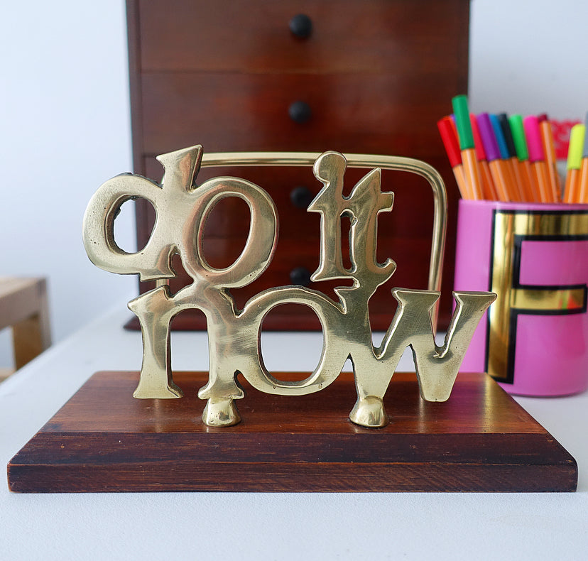 ‘Do it now’ brass & wood letter holder