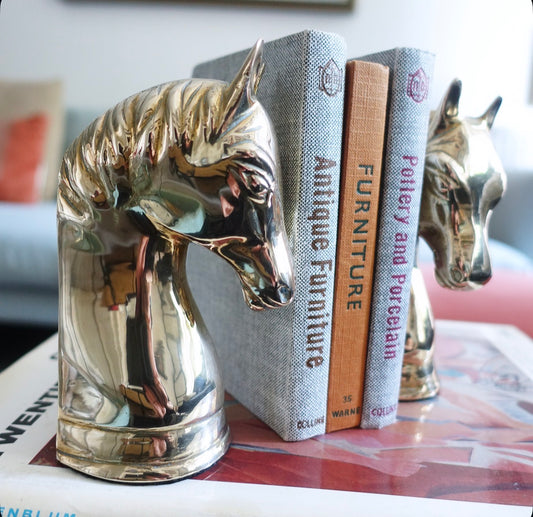 Pair of brass horse bookends
