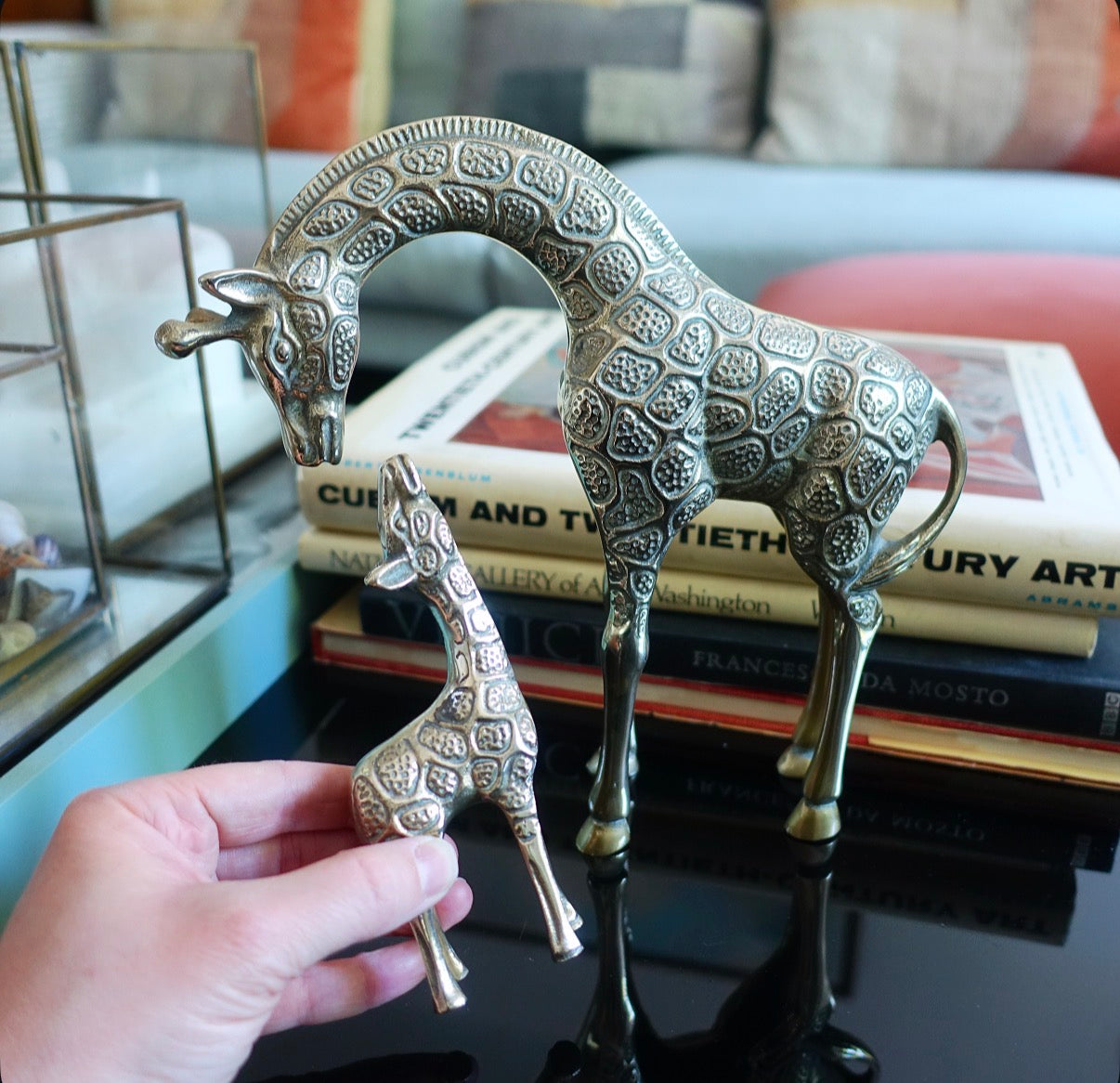 Brass giraffe & calf