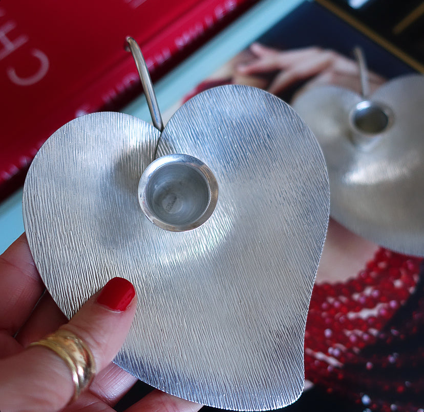 Pair of Danish heart shaped candle holders