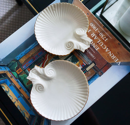 Pair of scallop shell dishes