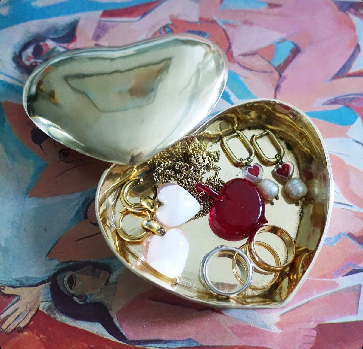 Brass plated heart trinket dish