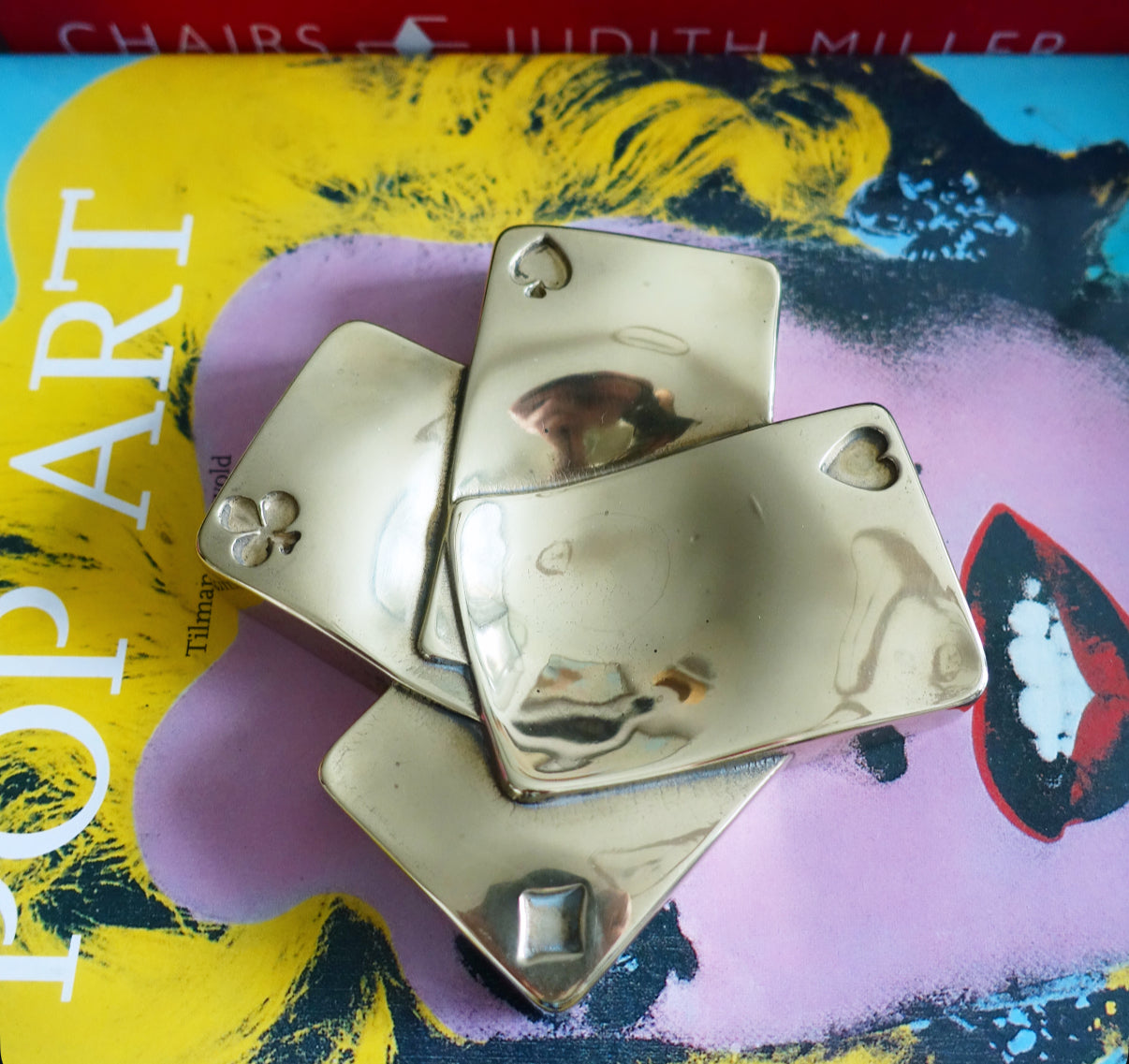 Brass playing cards trinket dish