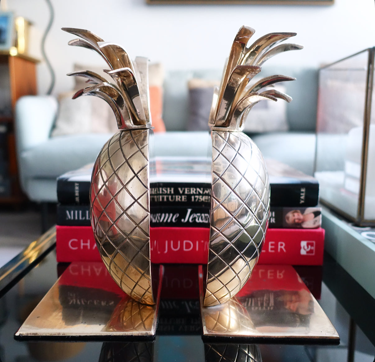 Pair of brass pineapple bookends