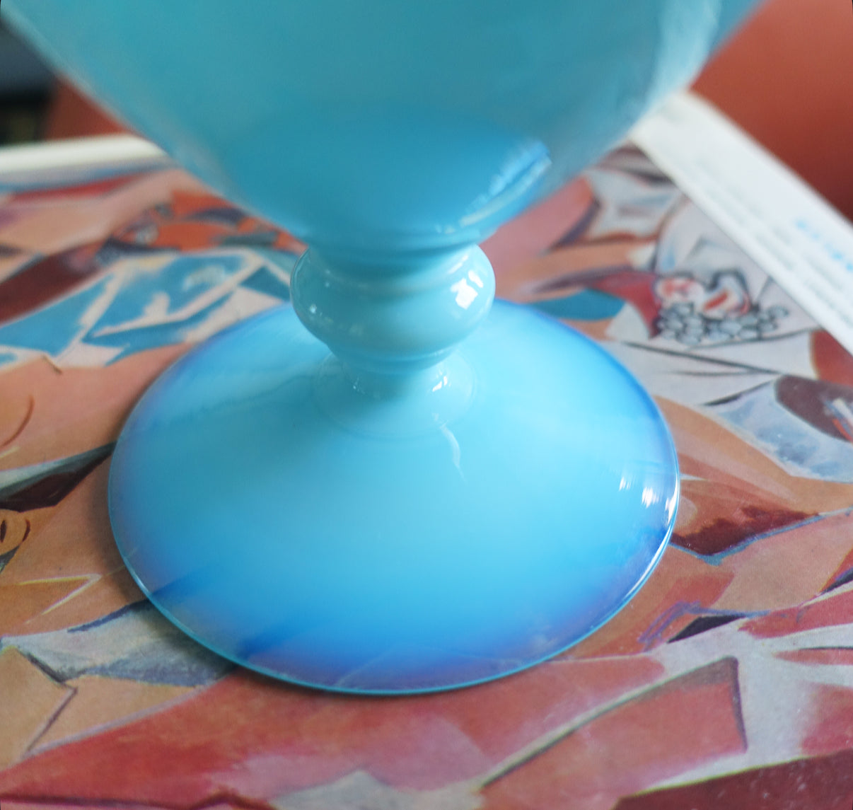 Blue swirl opaline glass vase