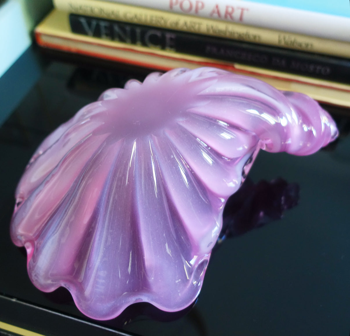 Pink Murano glass conch shell bowl