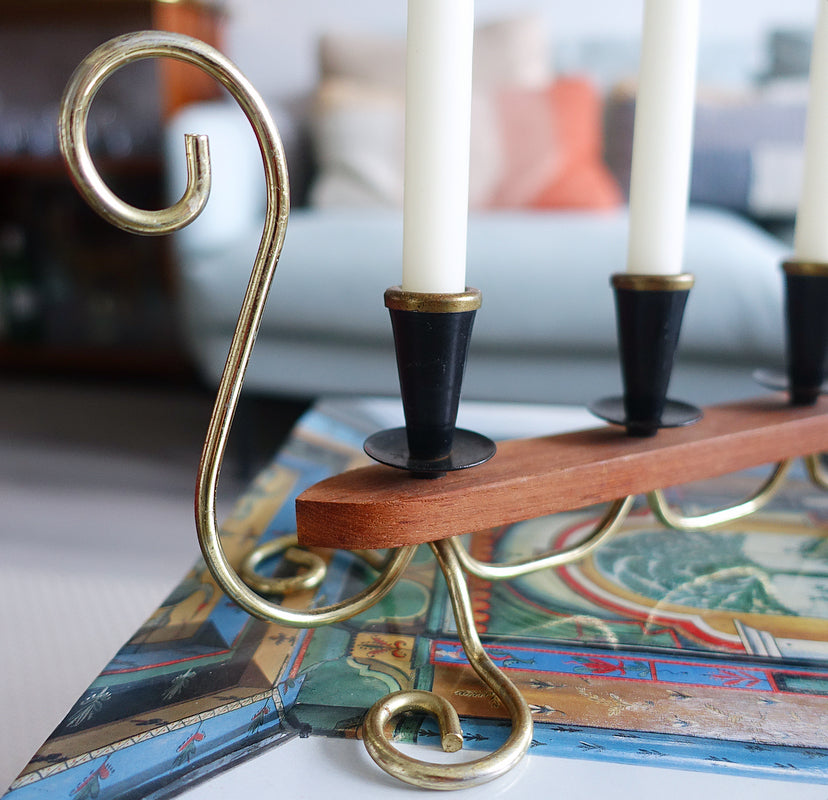 Swedish teak & metal candle holder