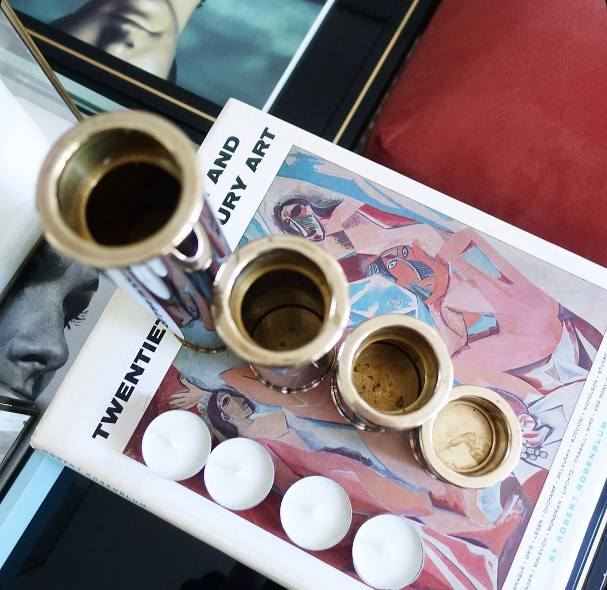 Swedish chrome & brass candle holder set