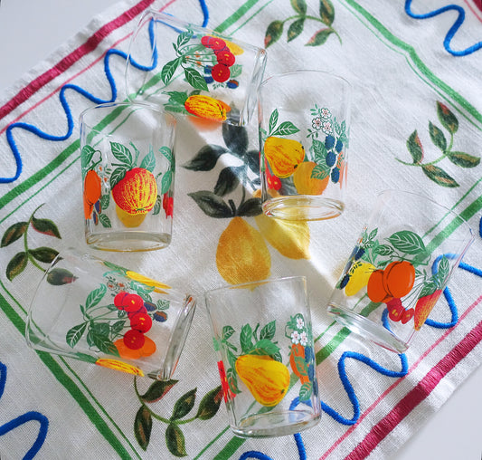Set of six fruit juice glasses
