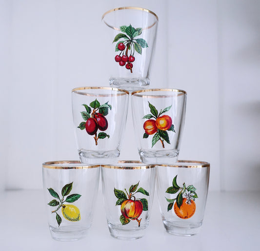 Set of six fruit motif shot glasses