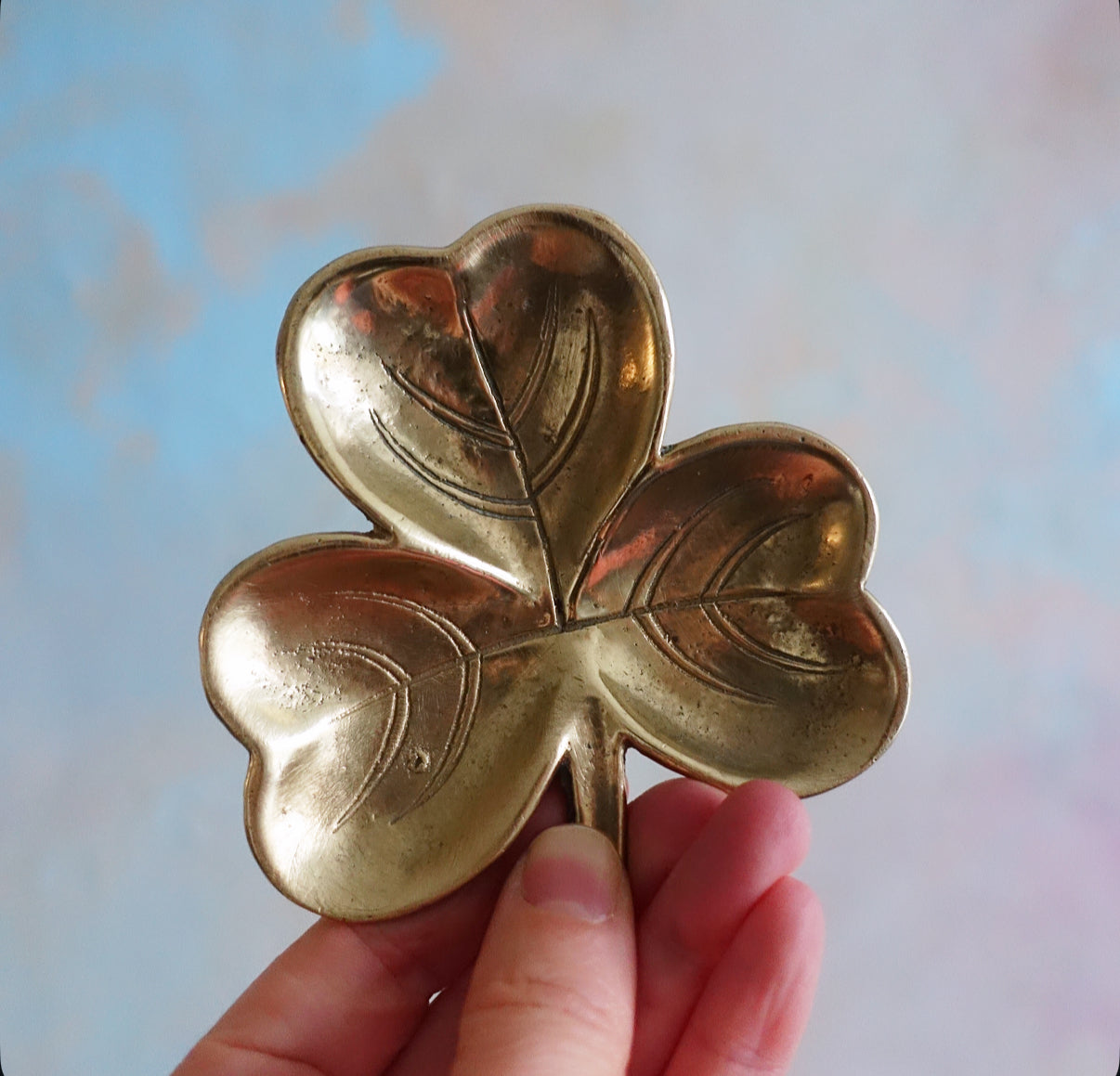 Brass clover trinket dish