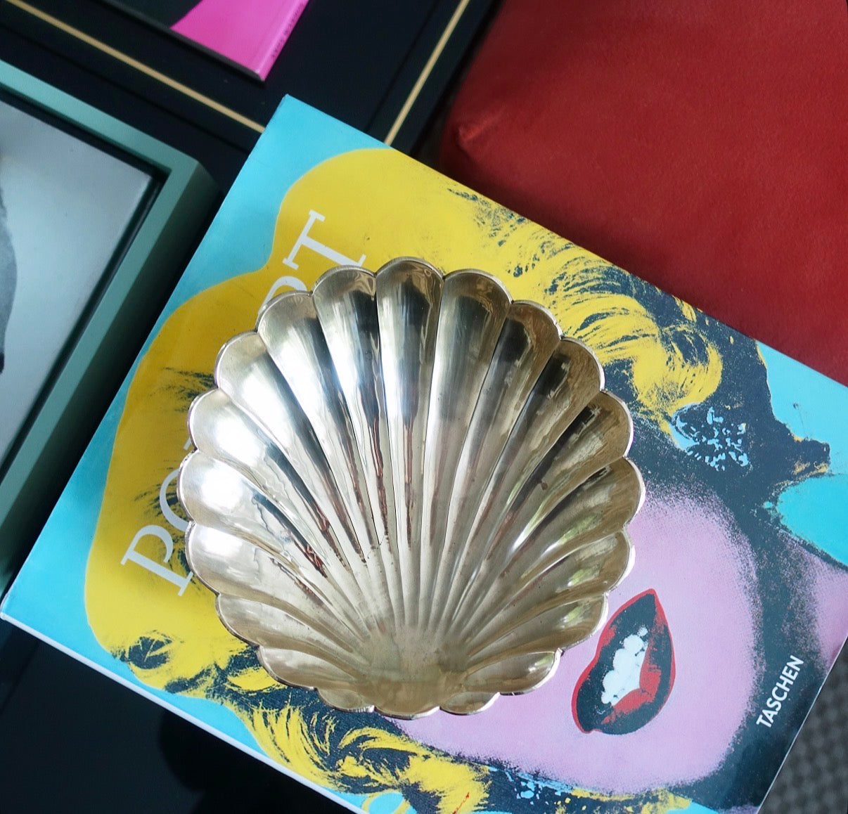 Medium Hollywood regency brass shell trinket dish