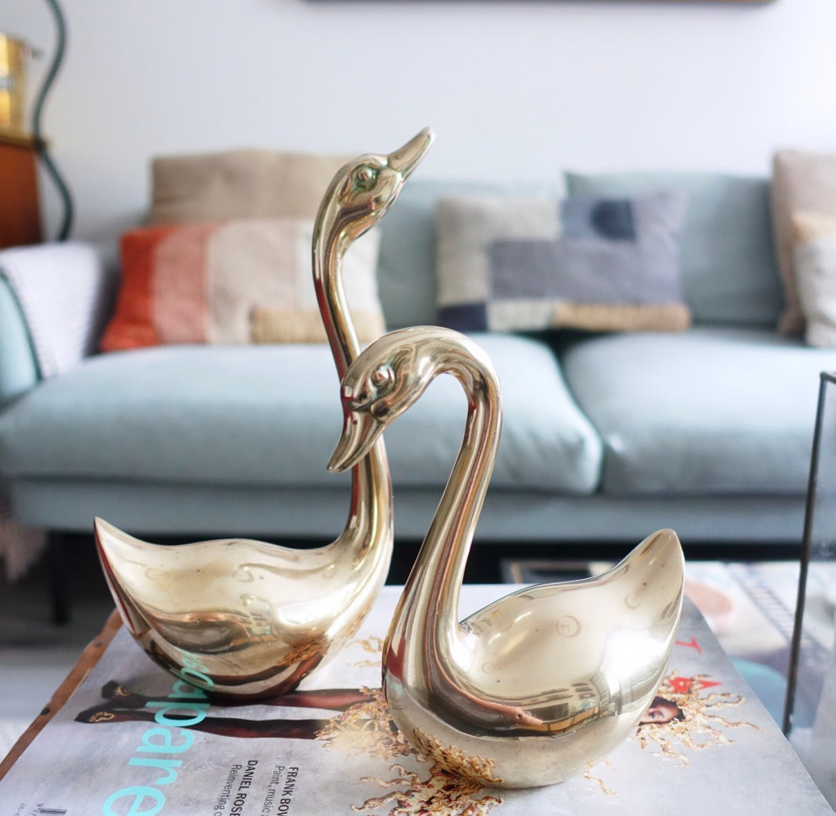 Pair of brass swans