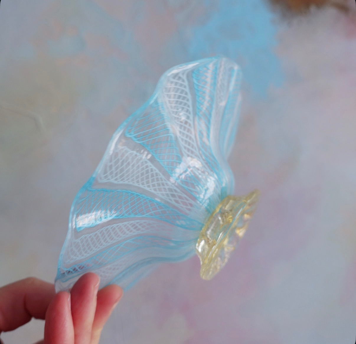 Blue & white Zanfirico Murano glass Bon Bon dish