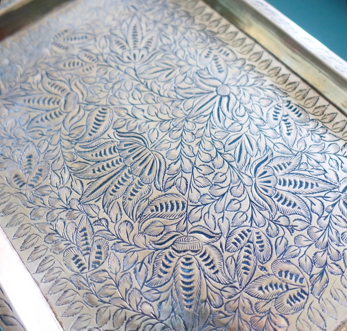 Small engraved brass tray