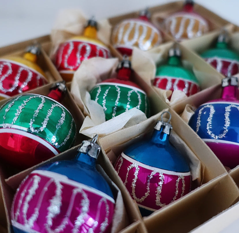 Set of 12 vintage glass baubles