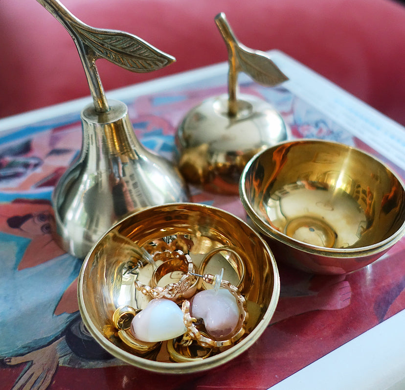 Brass fruit trinket pot set