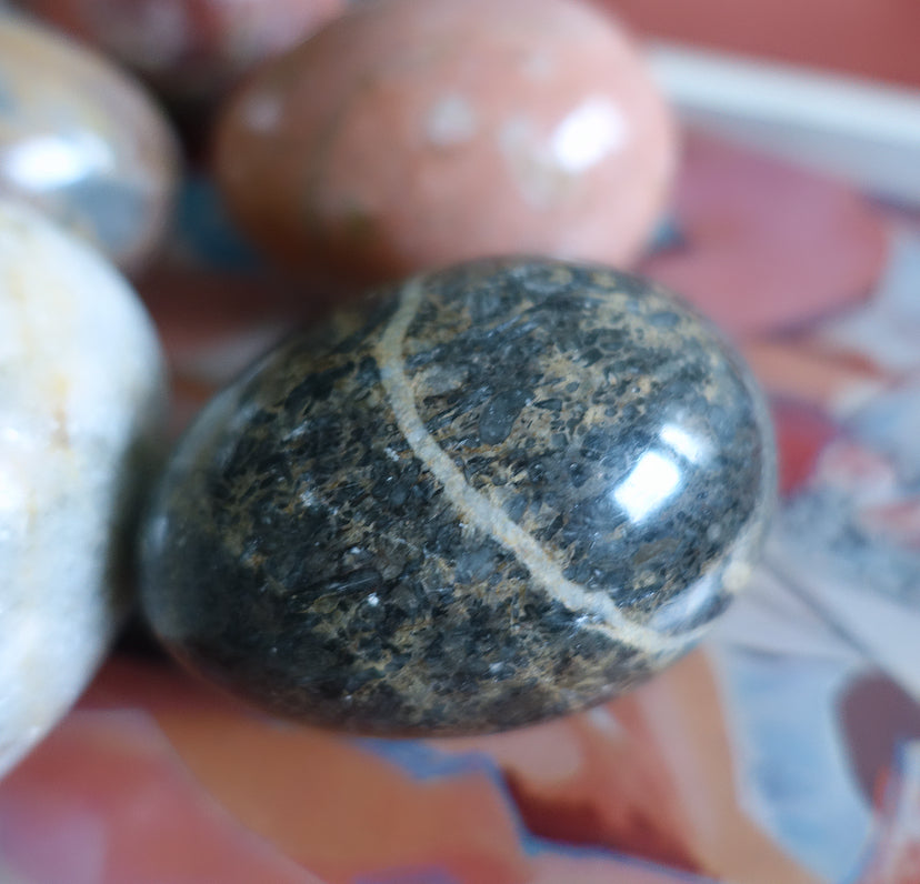 Set of five large stone eggs