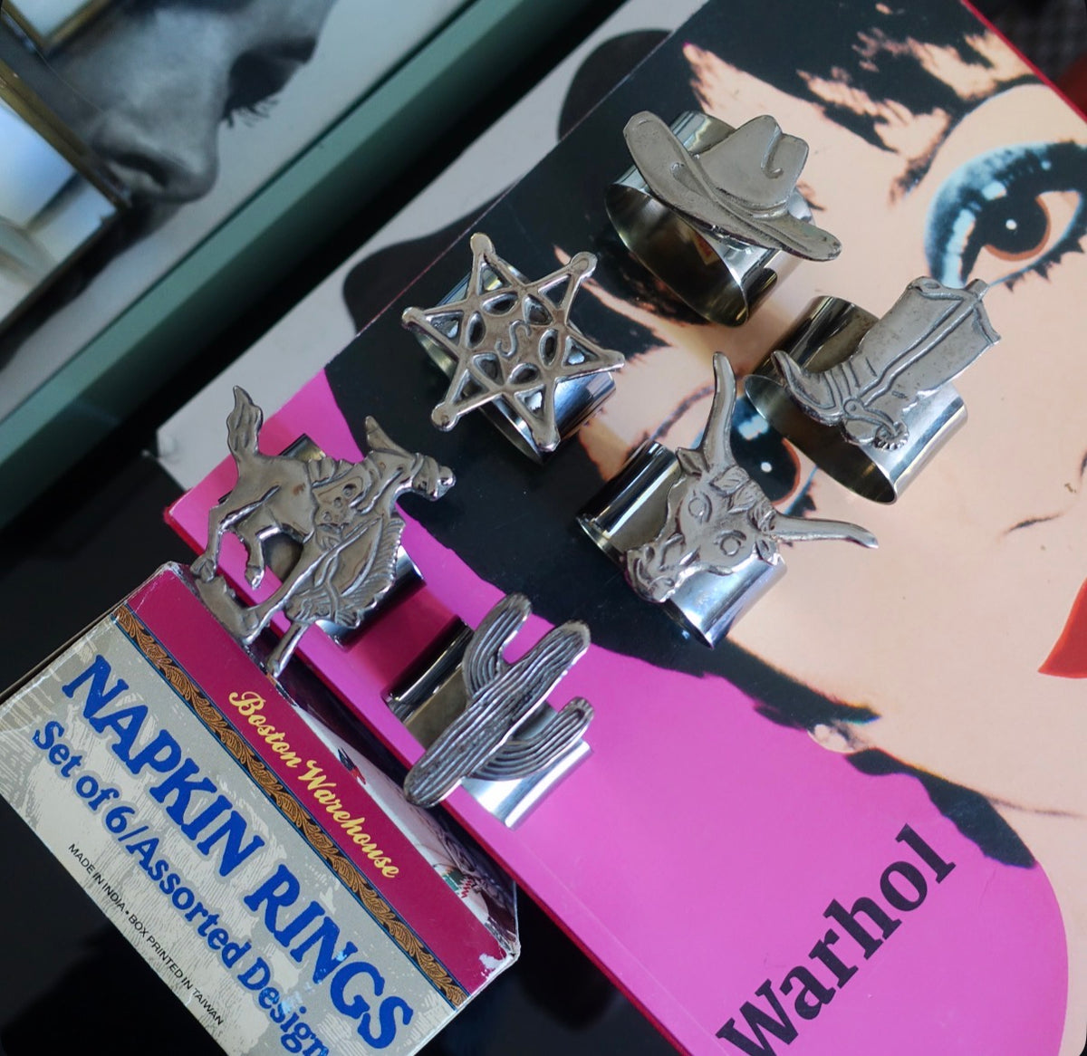 Set of six Western themed napkin rings