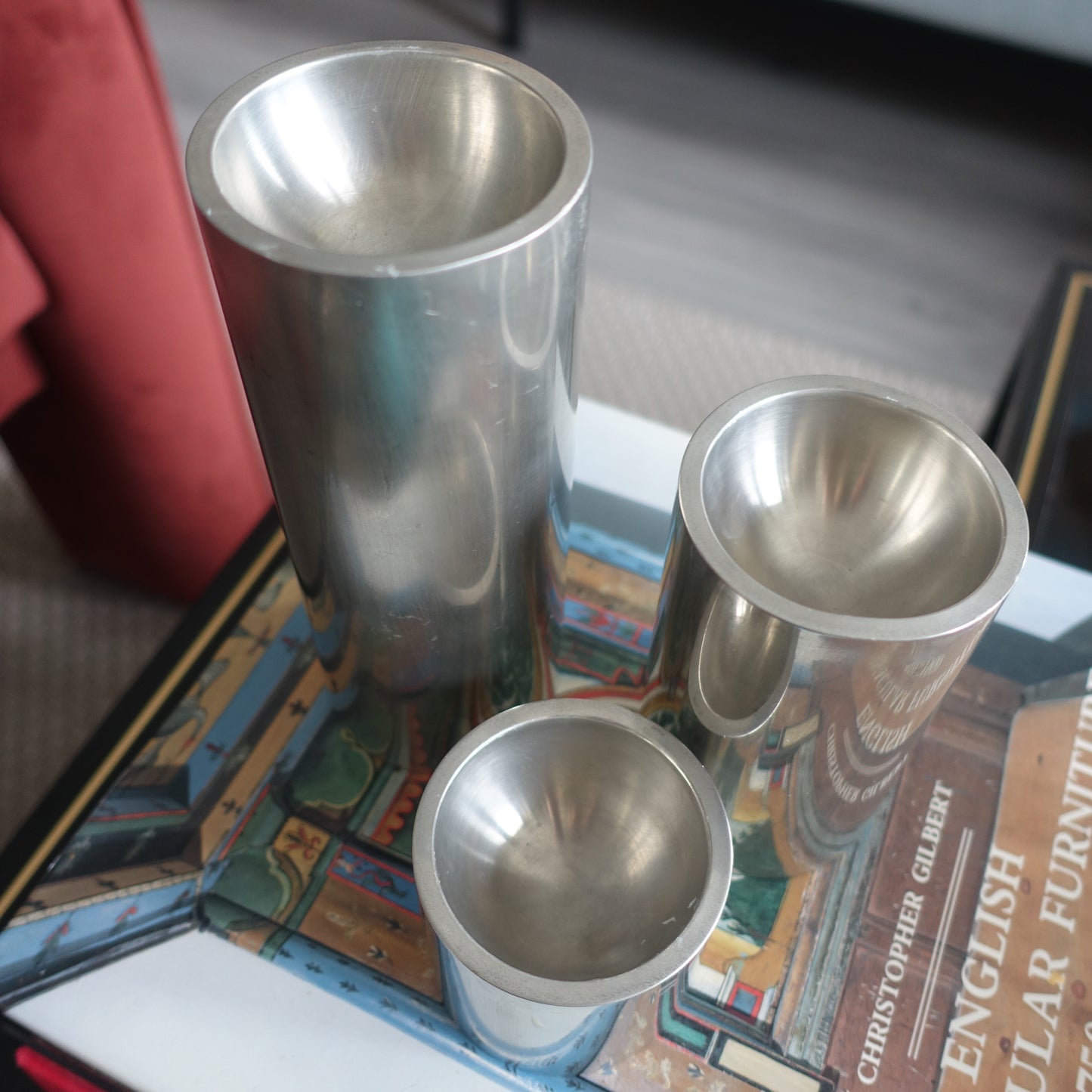 Georg Jensen pewter candle holder trio