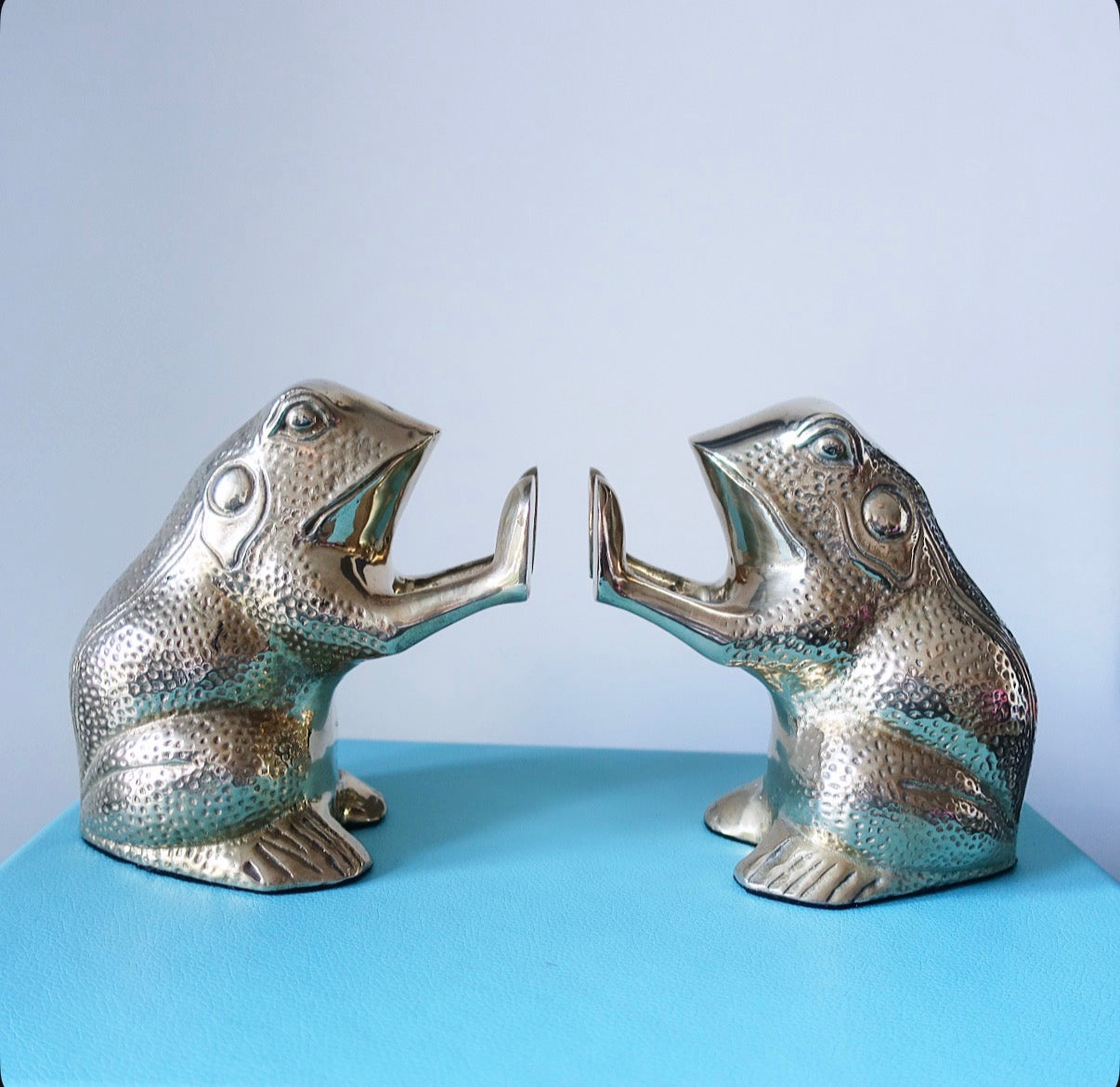 Brass frog bookends