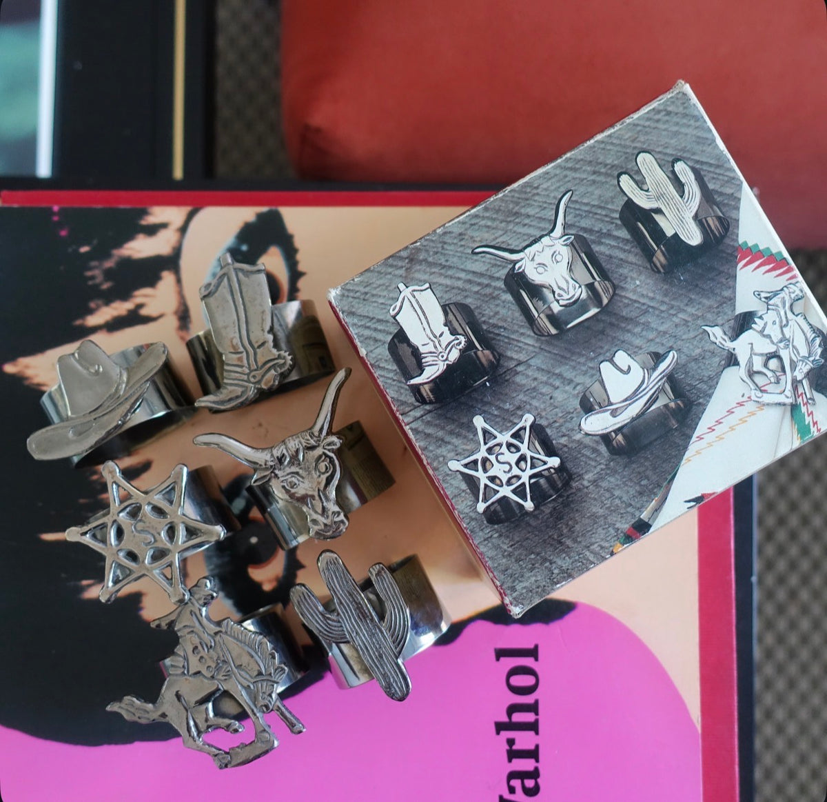 Set of six Western themed napkin rings