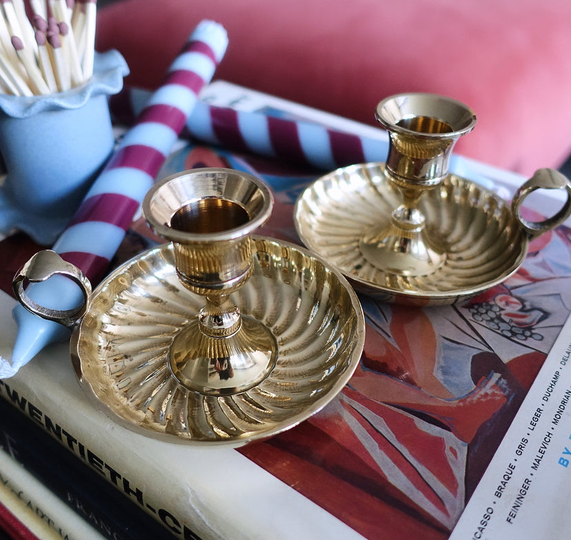 Pair of brass swirl candle holders