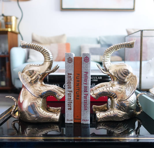 Pair of brass elephant bookends