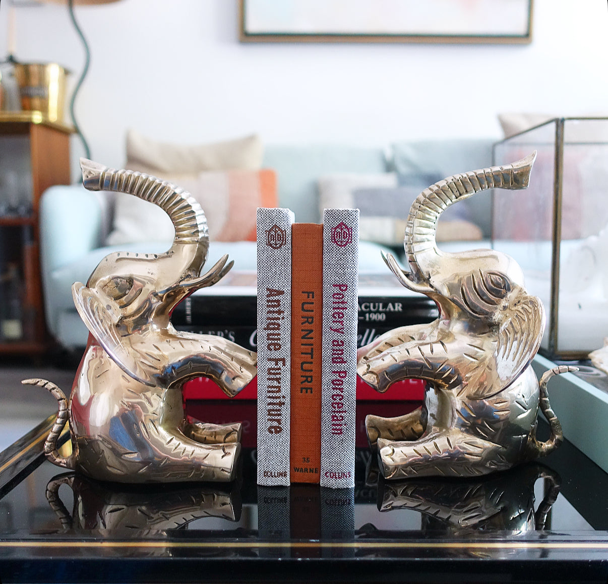 Pair of brass elephant bookends