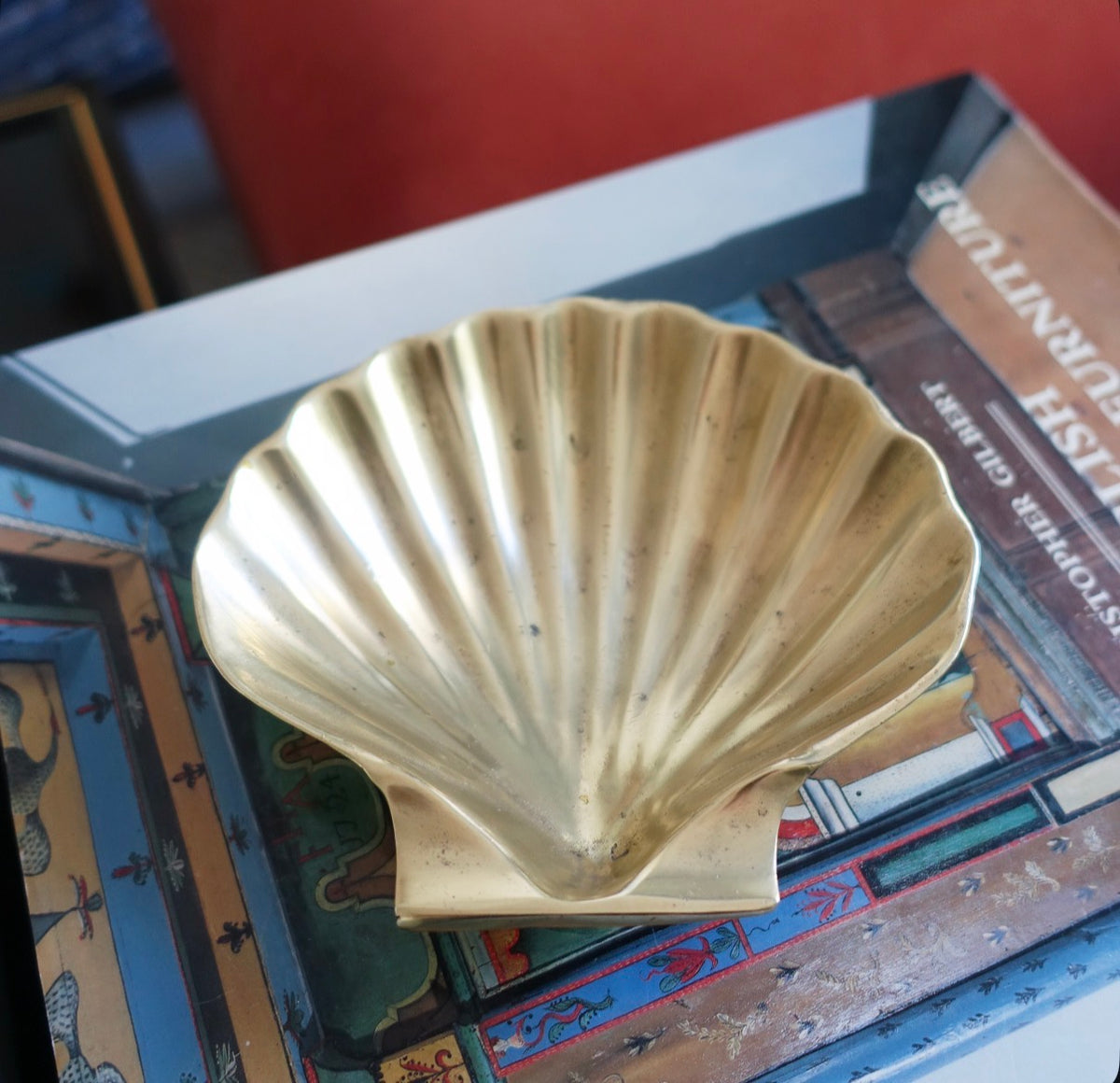 English Brass scallop shell trinket dish
