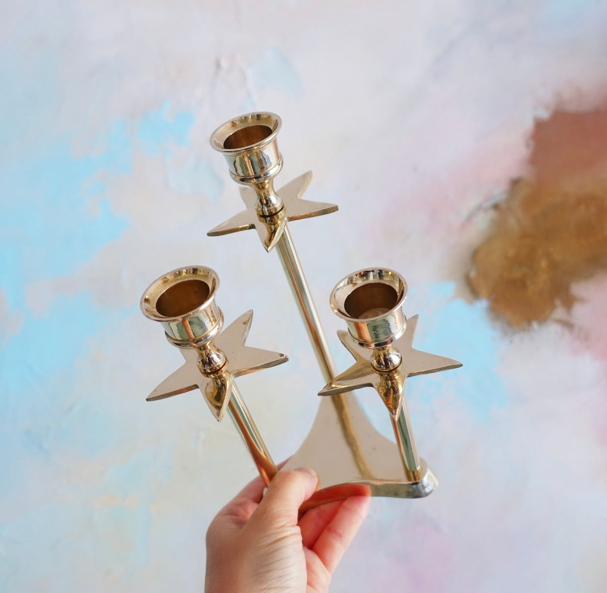 Brass star candle holder