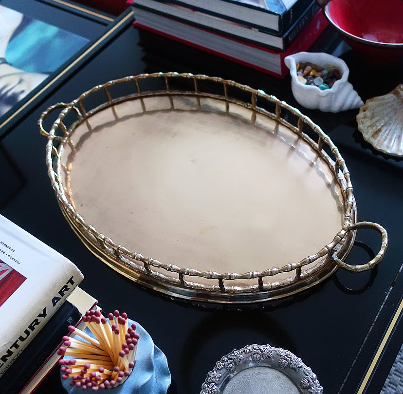 Hollywood Regency brass bamboo tray