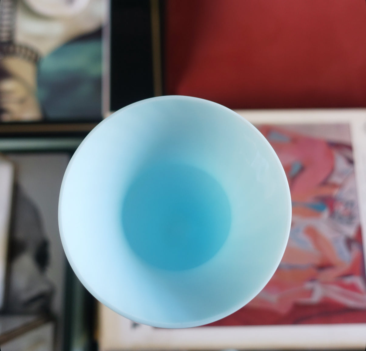 Blue swirl opaline glass vase