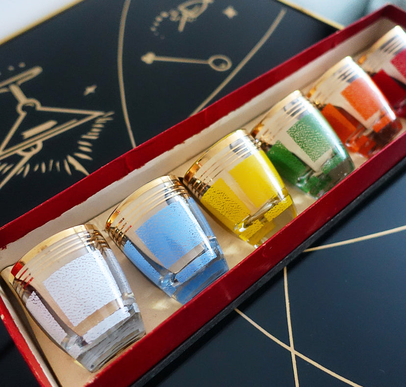 Set of six rainbow shot glasses